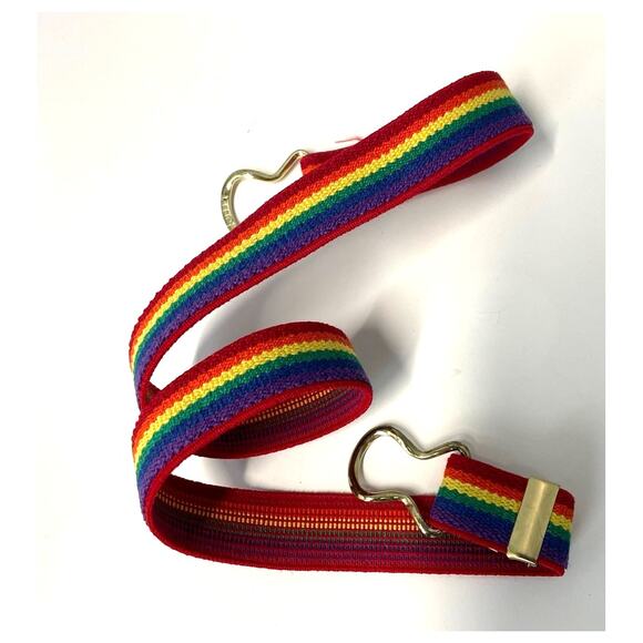 Vintage 1980s Woven Stretch Rainbow Color Block Adjustable Belt XS SM Med Pride main image 11